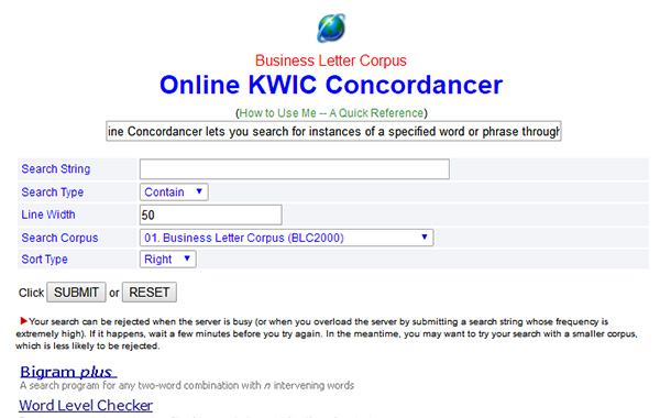 Online BLCKWIC Concordancer(双语，英语、日语)
